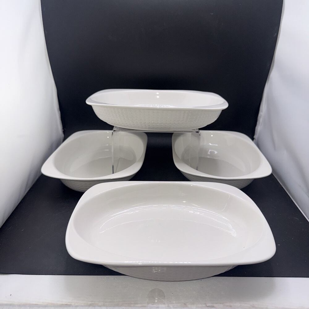 United Galileo Watermark White Porcelain Casserole Baking Dish Set of 4